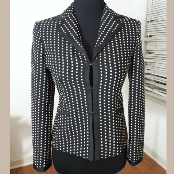 🚨PRICE DROP ALERT! Talbots Stretch Size 0 Jacket Black Tan Polka Dot - Picture 2 of 9